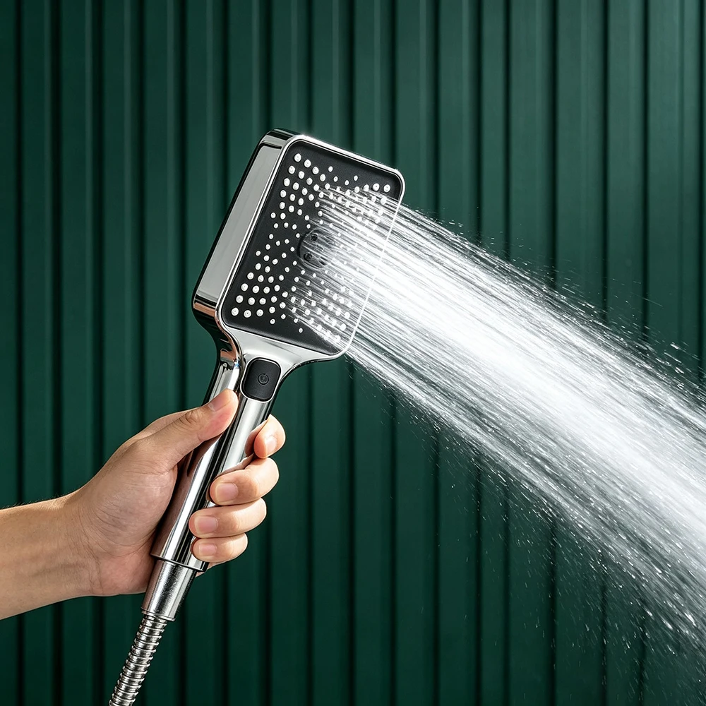High Pressure Handheld Shower Head with  Super Boost, Large Rainfall, Strong & Gentle Flow Adjustable Square Shower Head