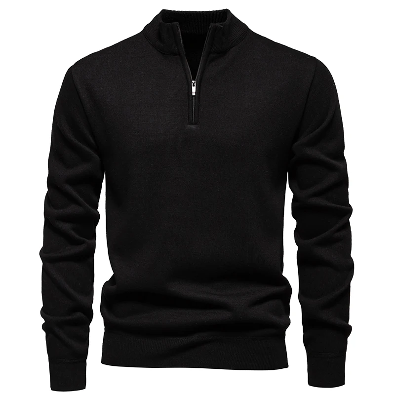 

Men's Fall Winter Half-Zip Stand Collar Fleece Pullover Sweater, Casual Youth Trend Plain Knit Top, Comfortable Versatile Clothi