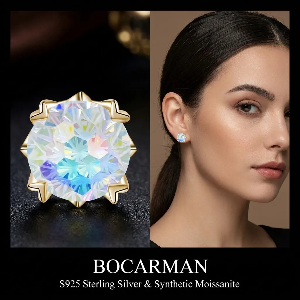 Bocarman S925 Silver Pyrotechnic Screw Earrings | Gradient Zirconia Sparkling | Minimalist Gift for Women