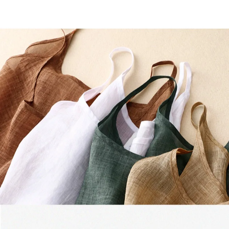 

Летний тонкий хлопковый льняной жилет с небольшими бретелями, женский жилет с внутренним слоем, базовый слой, модный однотонный свободный крой, обычная длина