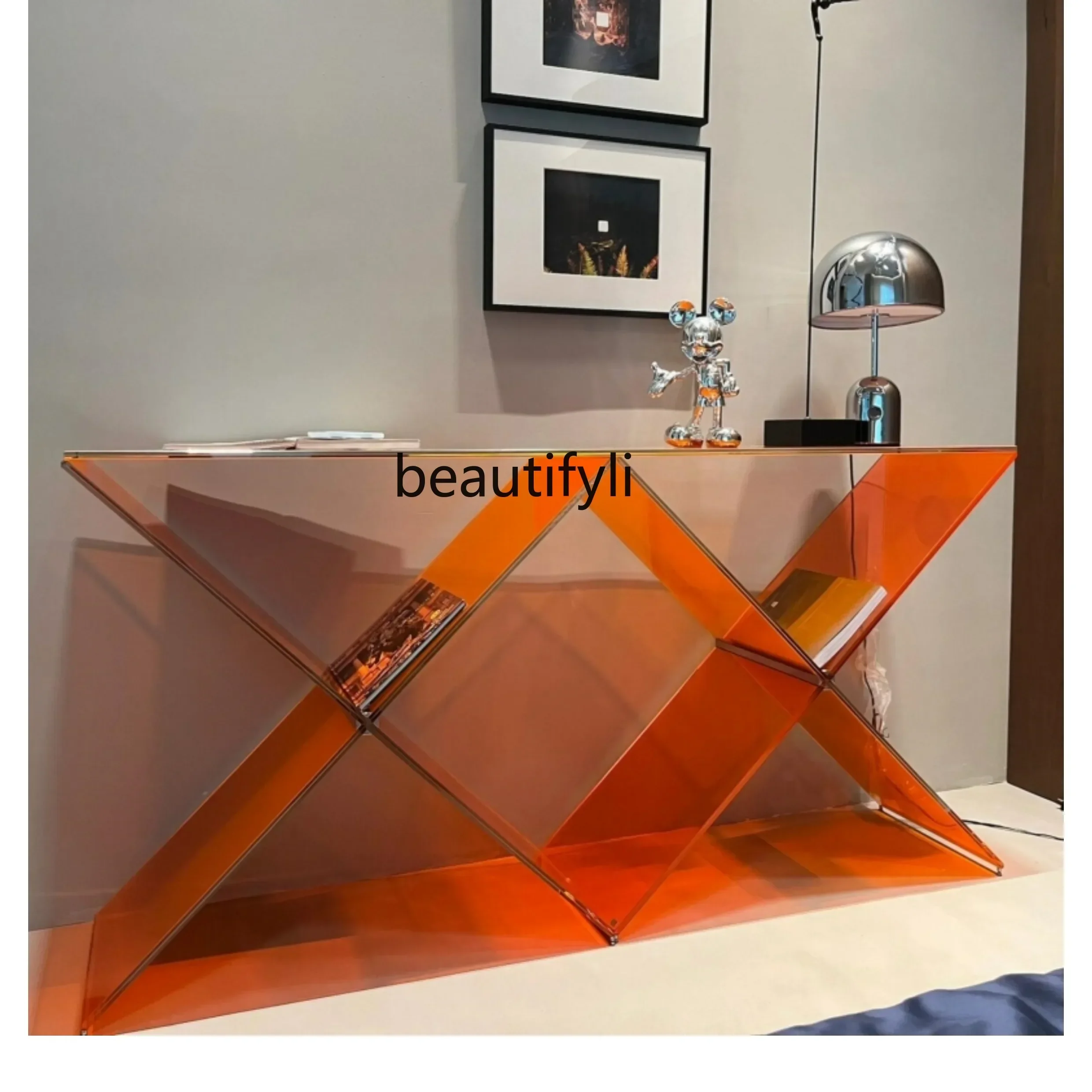 182QItalian Gla Entrance Stage Creative Art Modern Minimalist a Long Narrow Table Light Luxury Corridor Home Hallway Table