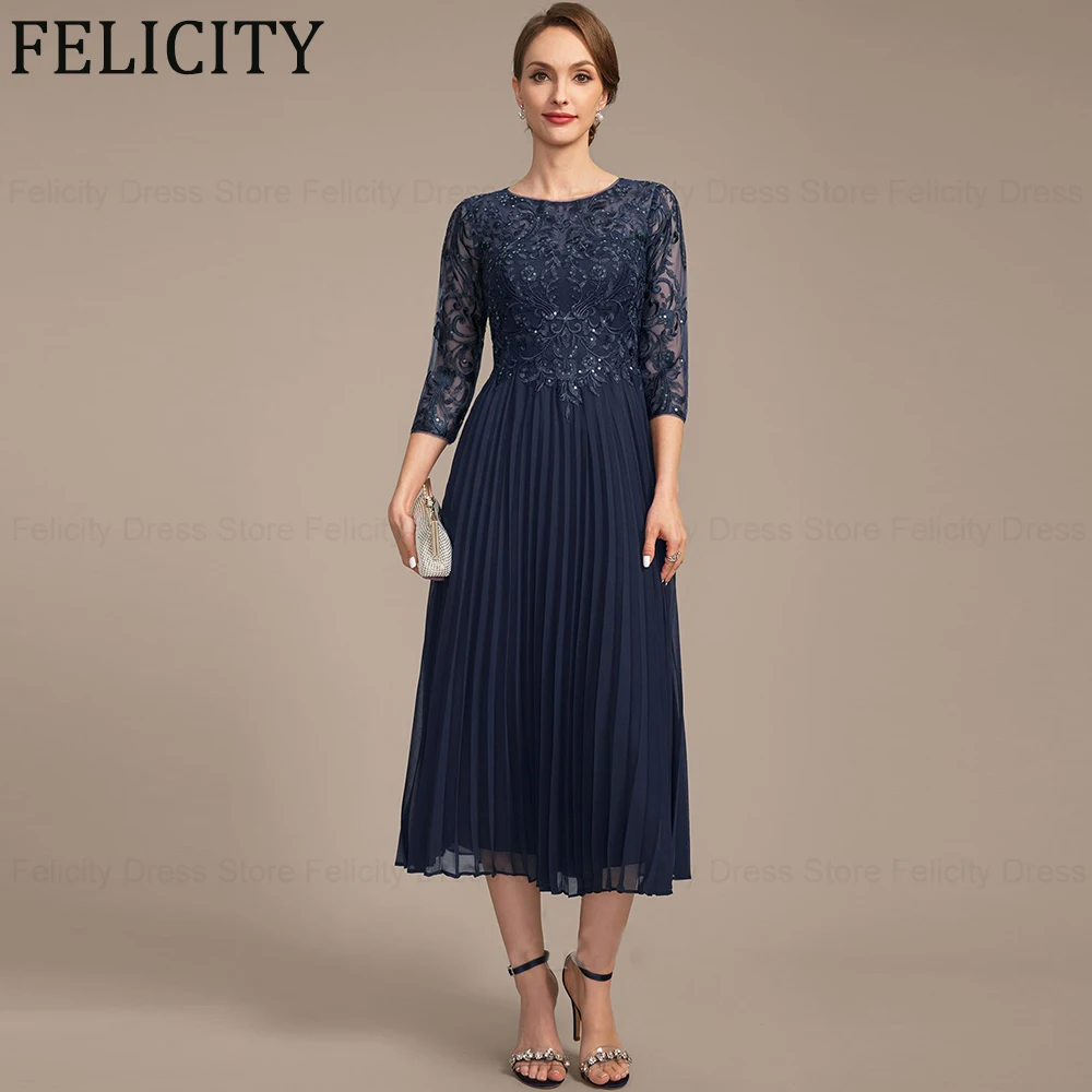 FELICITY Elegant Mother of the Bride Dresses 2024 A-line V-Neck Formal Wedding Guest Dresses Applique Sequin Party Evening Gowns