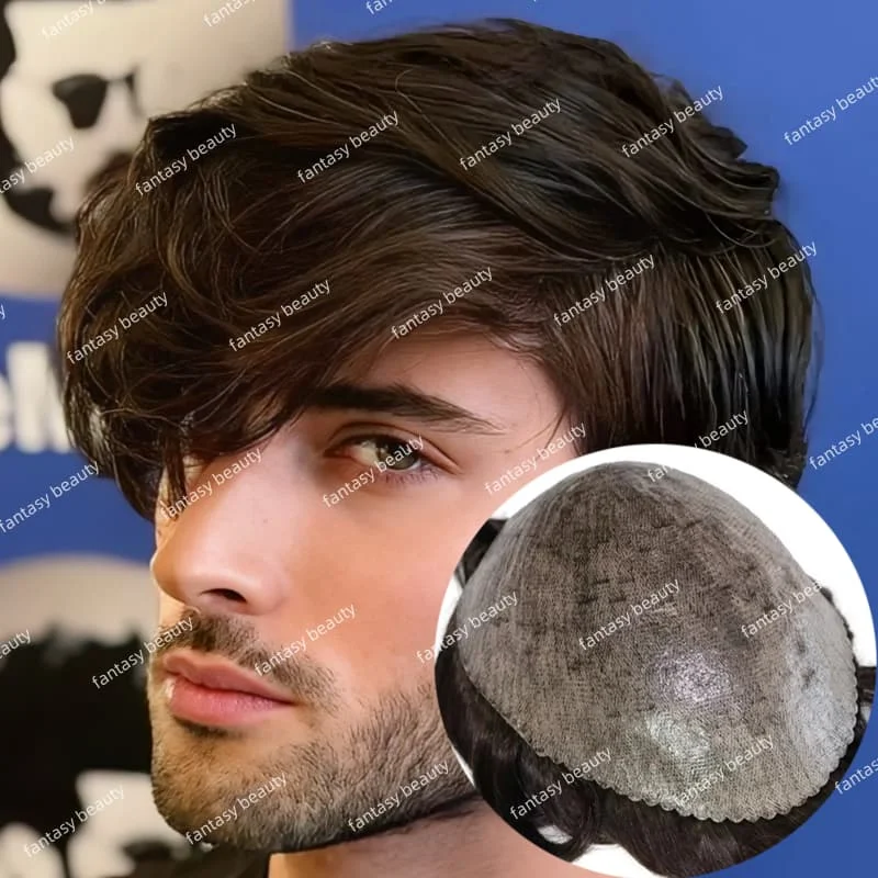 

Realistic Microskin full pu Wig 110%-130% density Vloop Super invisible Natural Hairline 100% European Man Human Hair System