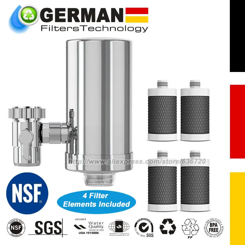 Filtro de Água de Aço Inoxidável de 1200 Galões para Torneira de Pia, Remove Cloro, Chumbo, Calcário, Sedimentos, Mau Sabor e Mais