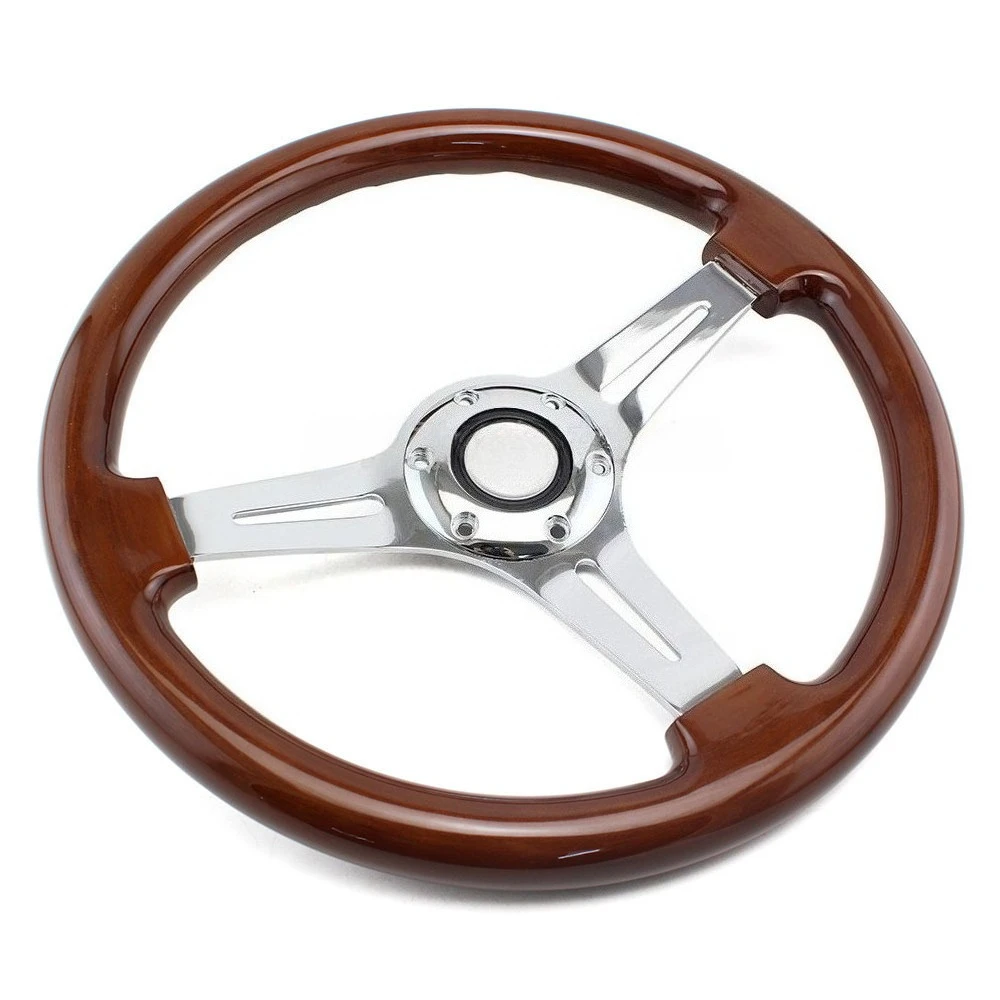 

Car Modification True Peach Wood Steering Wheel 14 Inch 350MM Long Hole Solid Wood Vintage Car Retro Iron Plated Steering Wheel