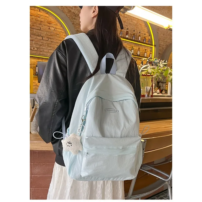 1PCS  Nylon Solid Color Simple Outdoor Backpack Large Student School Bag Casual Commute Rucksack Short Travel Storage Backpack