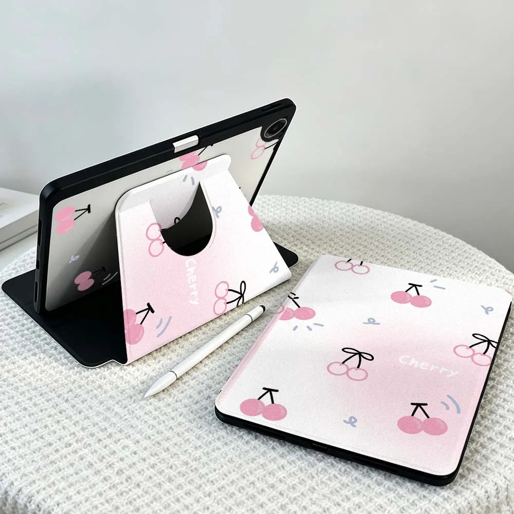 Minimalist Cherry Pattern Soft For Samsung Galaxy Tab S11 S10 S9 S8 A11 FE Plus Ultra 360° Rotation Stylus Storage Tablet Case