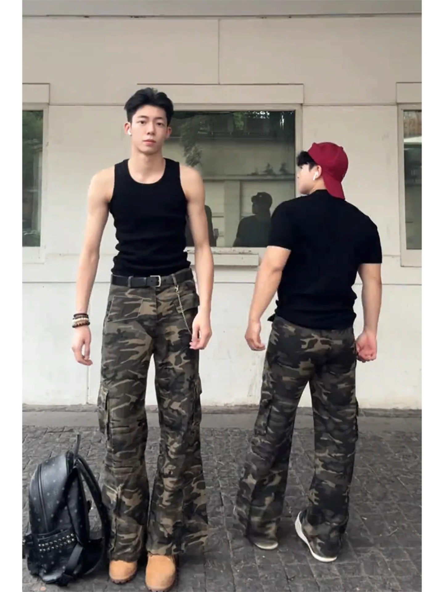 

Camouflage Work Pants Men's Women's Summer American High Street Loose Trousers Design Sense Pleated Straight Leg Pants