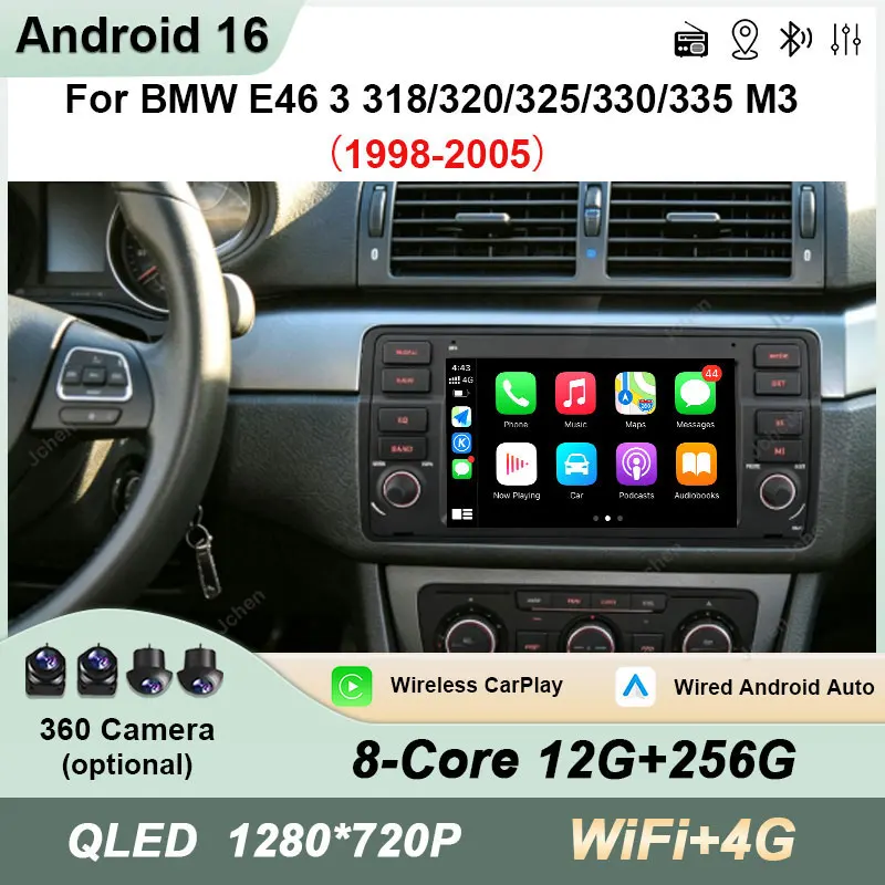 For BMW E46 3 318/320/325/330/335 M3 1998-2005 GPS Navi 7 inch Android 16 Wireless CarPlay DSP Stereo Touch Screen Accessories