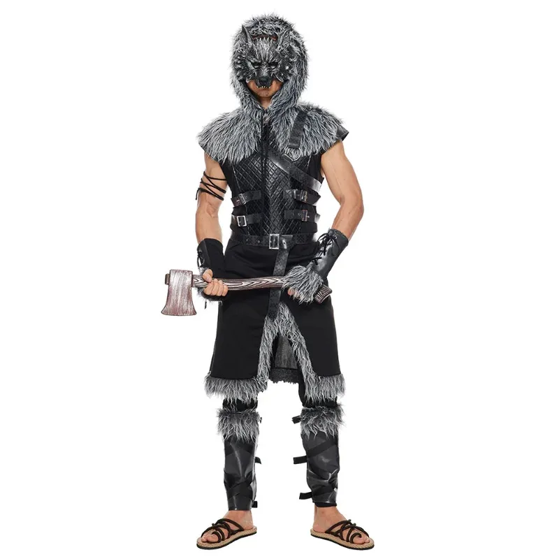 

New Men Werewolf Costume Adult Viking Wolf Warrior Halloween Cosplay Suit