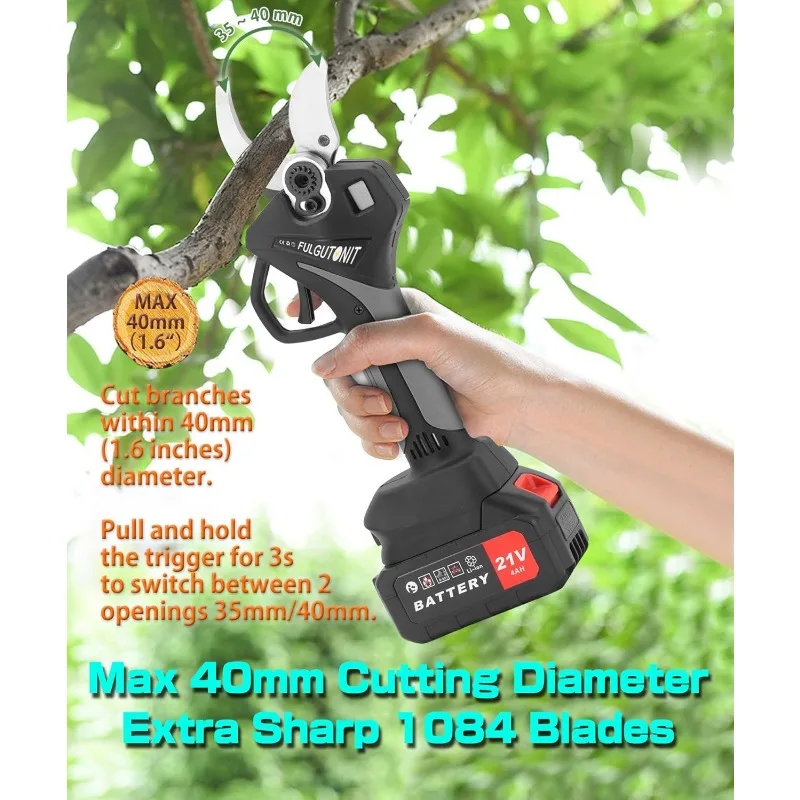 40 mm(1.6 in) Pruning Shears & 6 inches Mini Chainsaw, with Max 7 ft Extension Pole, 2 Pcs 4 Ah Batteries for Longer Pruning