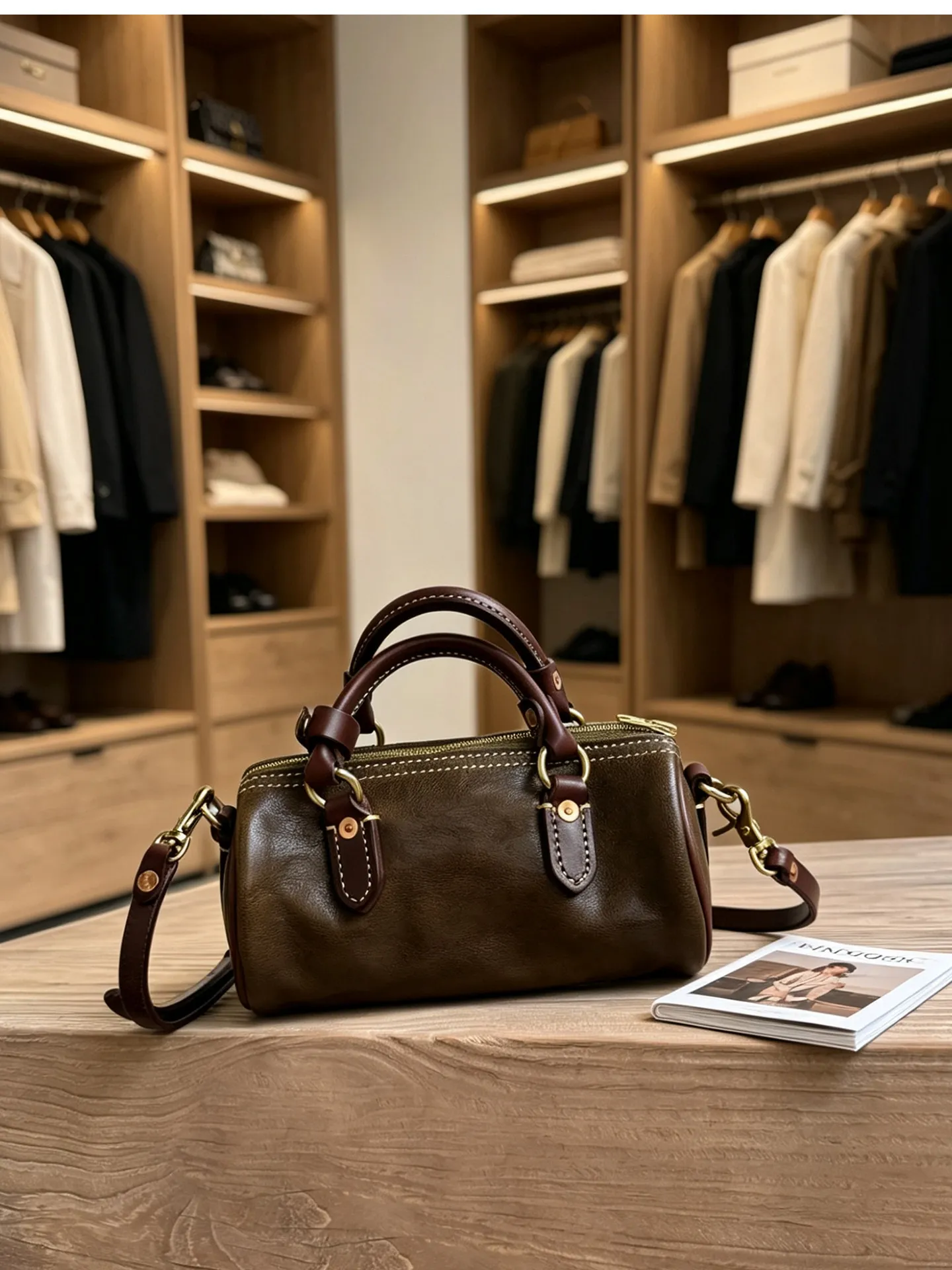 PNDME einfache Vintage-Handtasche aus erstklassigem Rindsleder für Damen, luxuriöse handgefertigte Echtleder-Umhängetasche für Wochenendpartys. – Detail 7
