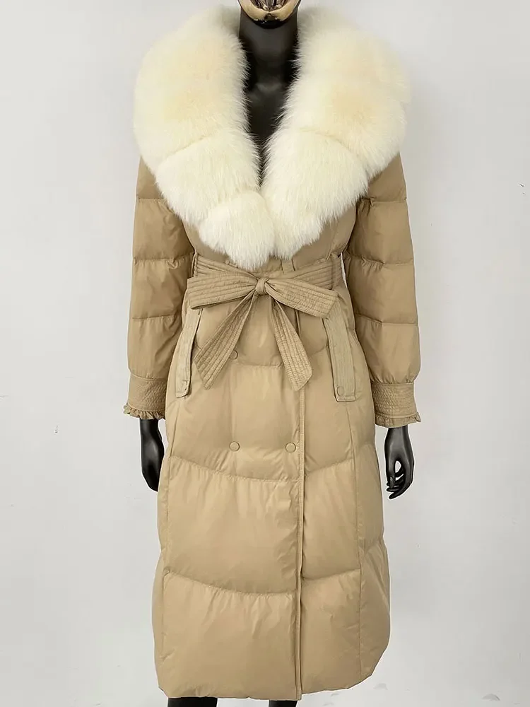 MENINA Hot Selling New Luxury Women Raccoon Fur Collar Hooded Real Fox Fur Coat White Duck Down Parka Bomber Jacket Winter Coat