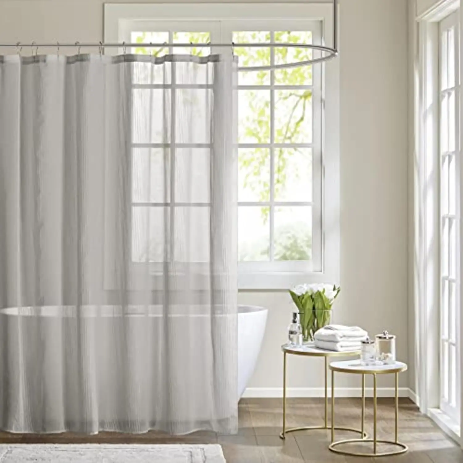 

Anna Sheers Shower Curtain, Textured S iped Accent Design, Modern Mid-Century Bathroom Decor, Machine Washable, Fabric