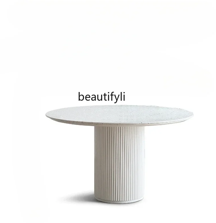 Q181  French Cream Style Light Luxury and Simplicity Modern Stone Plate Roman Column round Table Small Apartment Terrazzo Dining