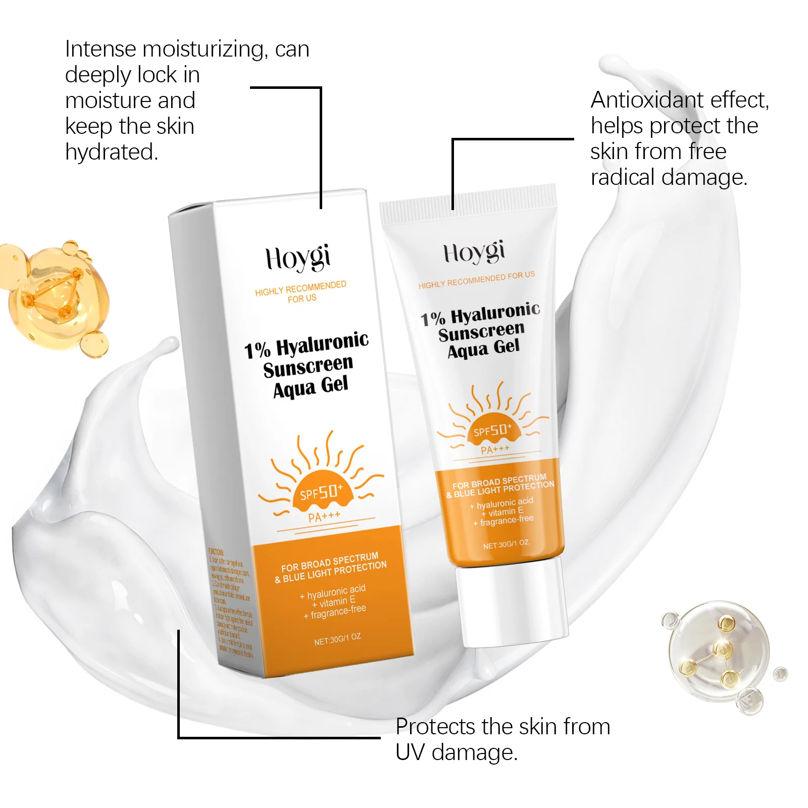 Hyaluronic Acid Sunscreen SPF50+ Anti Oxidant Lasting Moisturizing Sun Block Isolation Refreshing Waterproof Sunscreen Cream