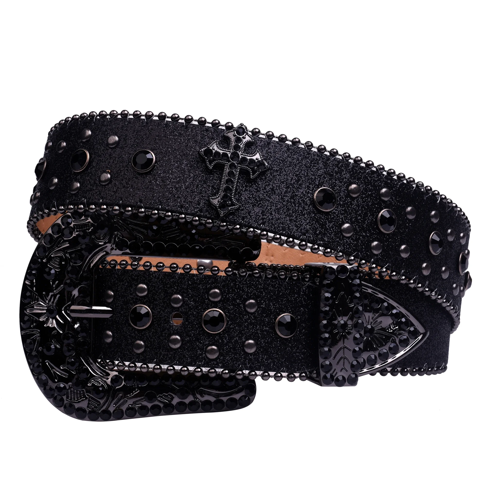 

2024 Man-made Diamond Belt, ladies fashion Western Cowboy Rhinestone belt design leather belt inlay man-made diamond belt jeans