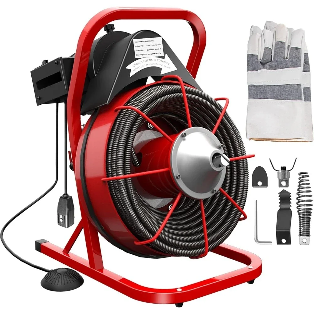 

75Ft x 3/8Inch Drain Cleaner Machine,fit 1 Inch/25MM to 4 Inch/100MM Pipes,250W Drain Cleaning Machine,Portable Electric Drain