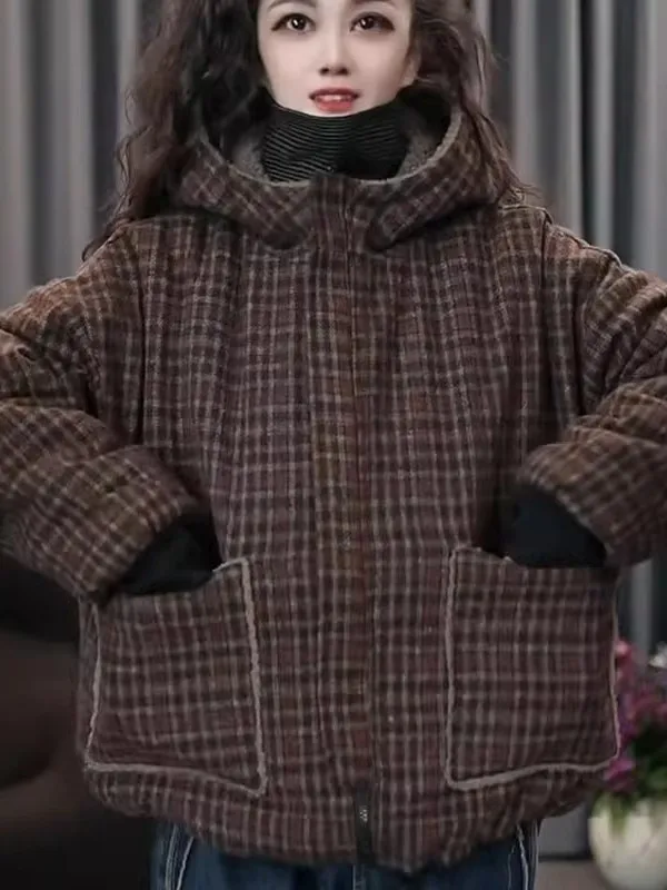 

Thiened Double-Sided Wear Winter Cotton Jaet Coat Large ket Warm Retro Sle Women's Faion Commute Clothing