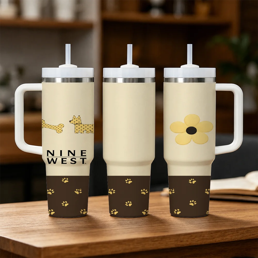 Brand n-Nine w-Wests Vacuum Flasks 40oz Stainless Steel Insulated Tumbler With Handle & Straw Leakproof Travel Mug