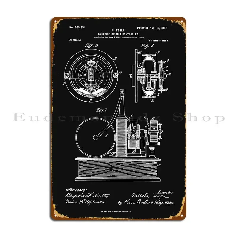 Tesla Invention Electrical Circuit Controller Patent Print 1898 Metal Sign Wall Mural Wall Cave Create Garage Tin Sign Poster