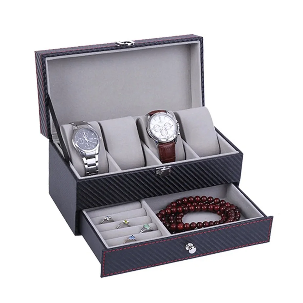 

Watch Jewelry Organizer PU Leather Multifunctional Watch Case Lockable Box Display Storage Jewelry Ring Bracelet Tray Gift