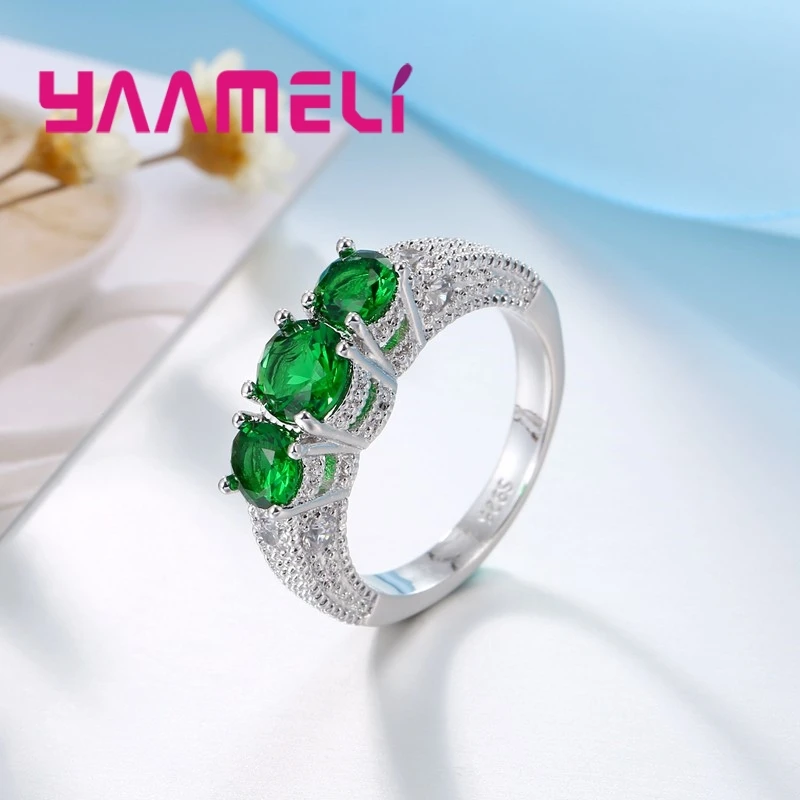 Exquisite Three Round Crystals Design 925 Sterling Silver Popular Finger Rings For Women Female Wedding Banquet Bague