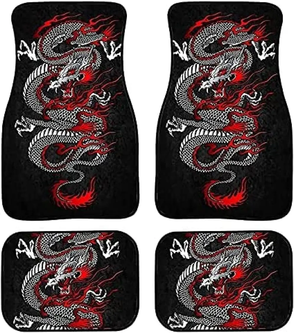 4-Piece Car Floor Mat Red Dragon Car Mat Carpet Non-Slip Carpet with Rubber Backing Auto Accessories Decoration for Car SUV