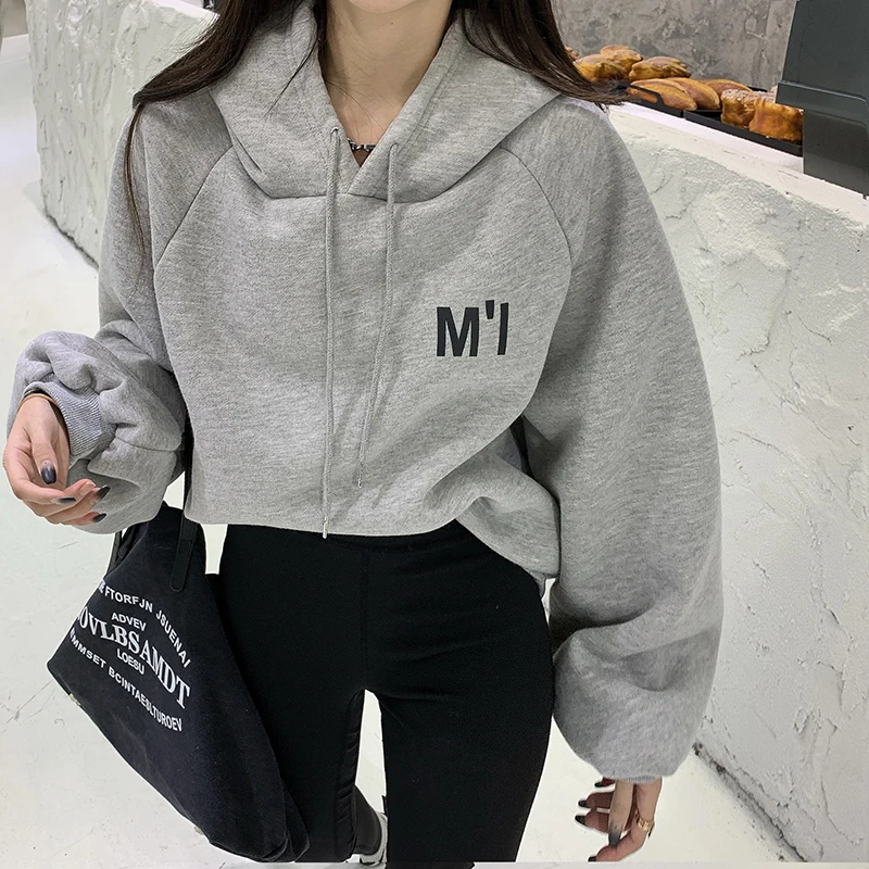 Letter Printing Hoodies Women High Street ThickeningThicker Outwear Stylish Loose All-match Hooded Sweatshirts Teens Vintage