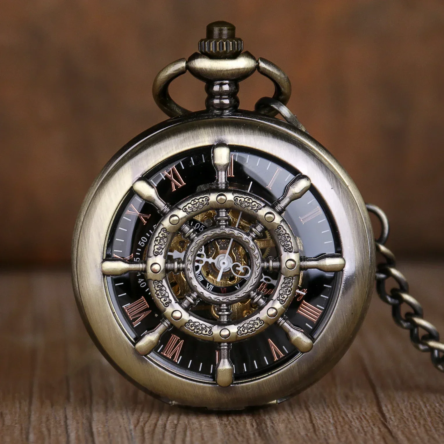 10pcs/lot Wholesale Antique Vintage Mechanical Men's Pocket Watch Double Face Roman Dial Clock Hand Wind FOB Watch Chain Gift