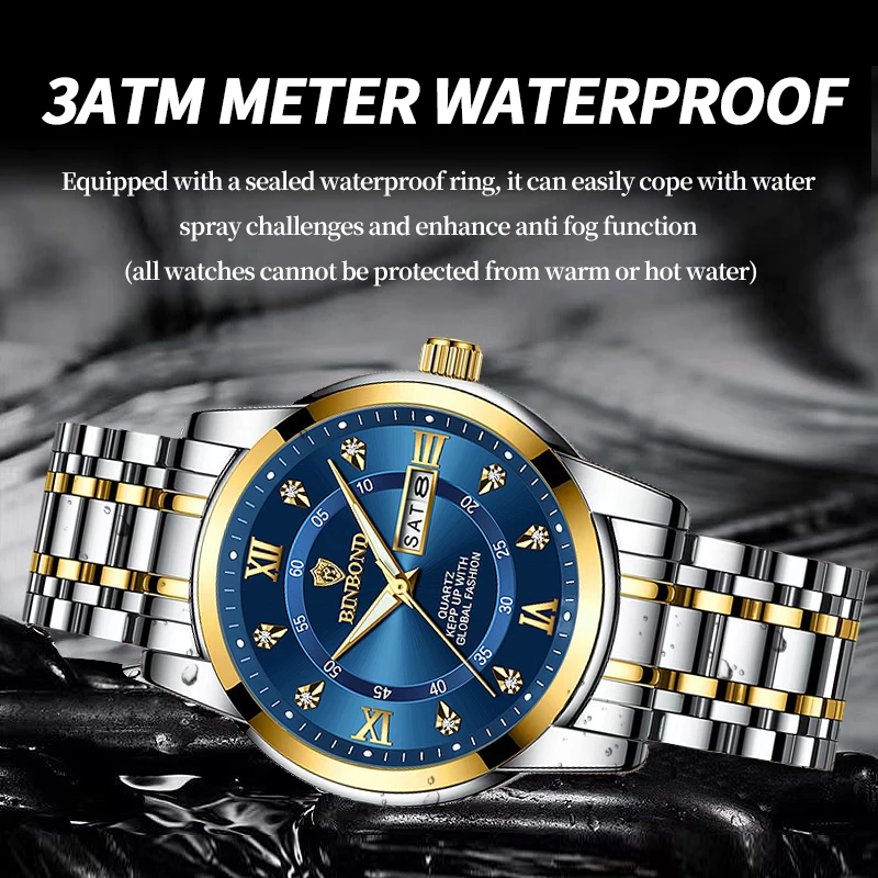 2024 New Luxury Watch for Man Elegant Date Week Waterproof Luminous Men Watch Quartz Stainless Steel Sports Men\'s Watches reloj