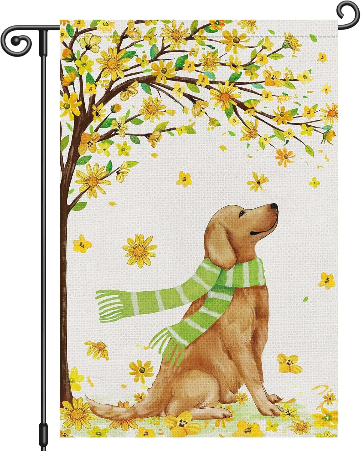 Louise Maelys Spring Summer Garden Flag Golden Retriever Welcome Floral 12x18 Inch Double Sided Small Burlap Seasonal Holida EEZ
