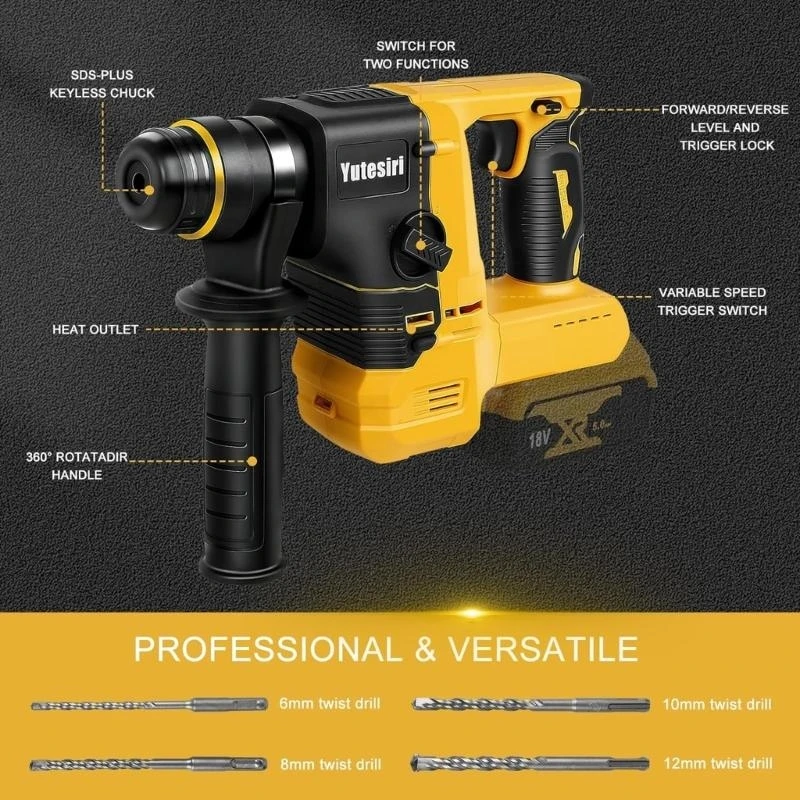 

AXYC Rotarys Hammer Drill, Cordless, 2 Application Modes, Power Tool with Safety Clutches for Concrete
