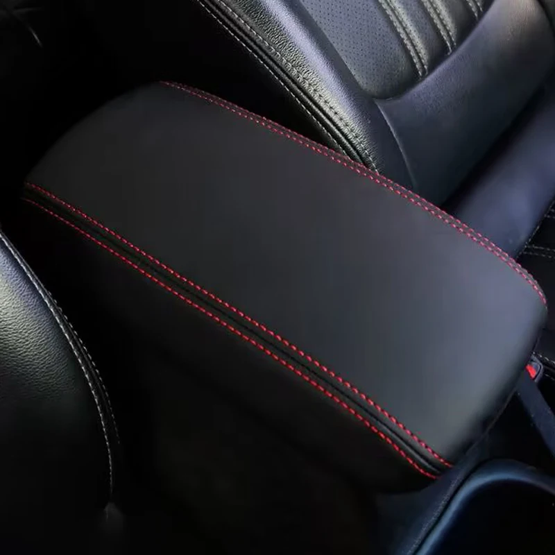 Car Armrest Cushion Cover Pad  For  kia Forte 2018 2019 2020 2021 2022 Accessory Storage Box Mat Red Line Black