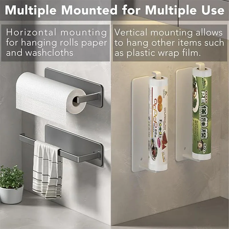 

Under Cabinet Cling Film Roll Paper Towel Rack, Wall Hanging Paper Towels Holder, Toilet Tissue Paper Dispenser and Hangers