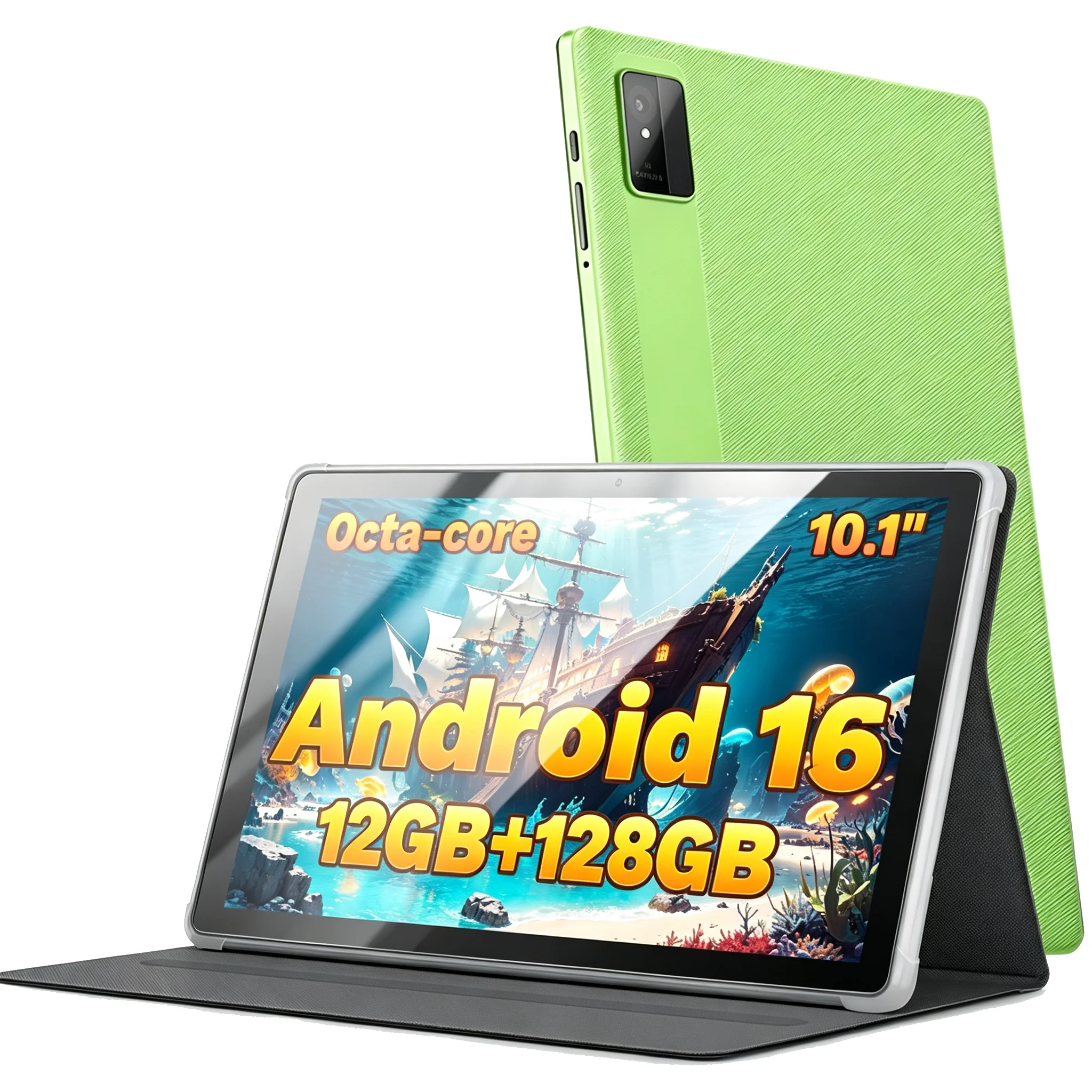 Paitanry 10 Inch Android 16 Tablet 12GB (4+8GB Virtual) RAM 128GB ROM Octa Core Tablet PC with Protective Case Stand WiFi Tablet