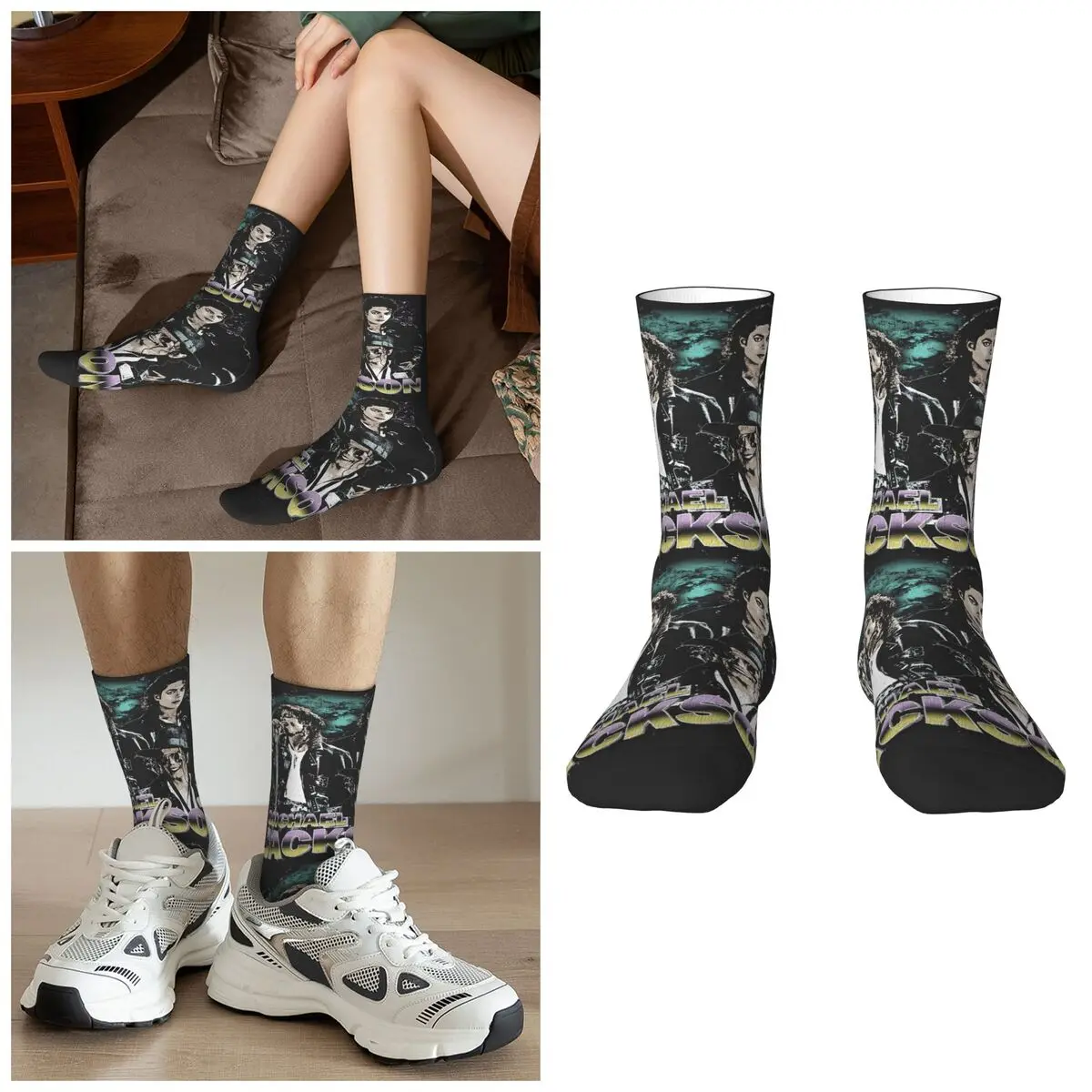 

Michael Jackson Socks Harajuku Sweat Absorbing Stockings All Season Long Socks Accessories for Man's Woman's Birthday Present