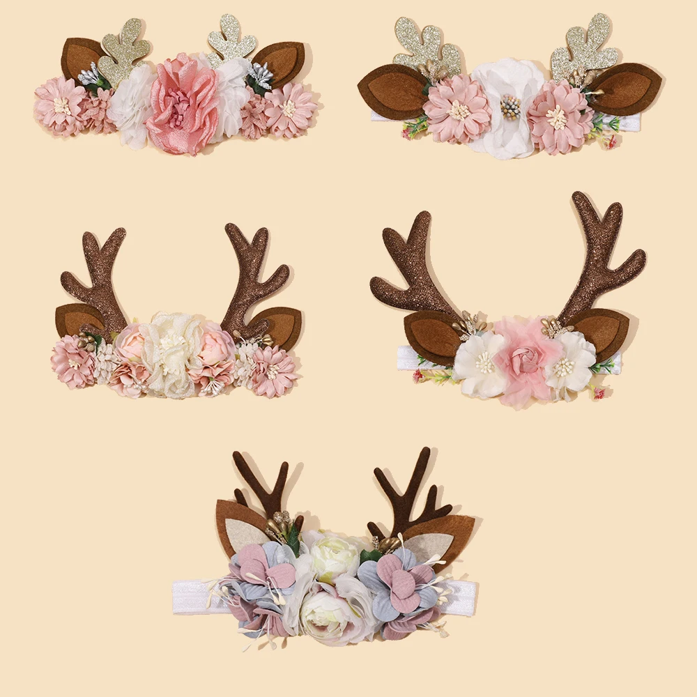 Christmas Elf Ears Pine Cone Flower Headbands Cute Reindeer Antler Hair Bands Holiday Cosplay Head Wear Party Hair Accessories