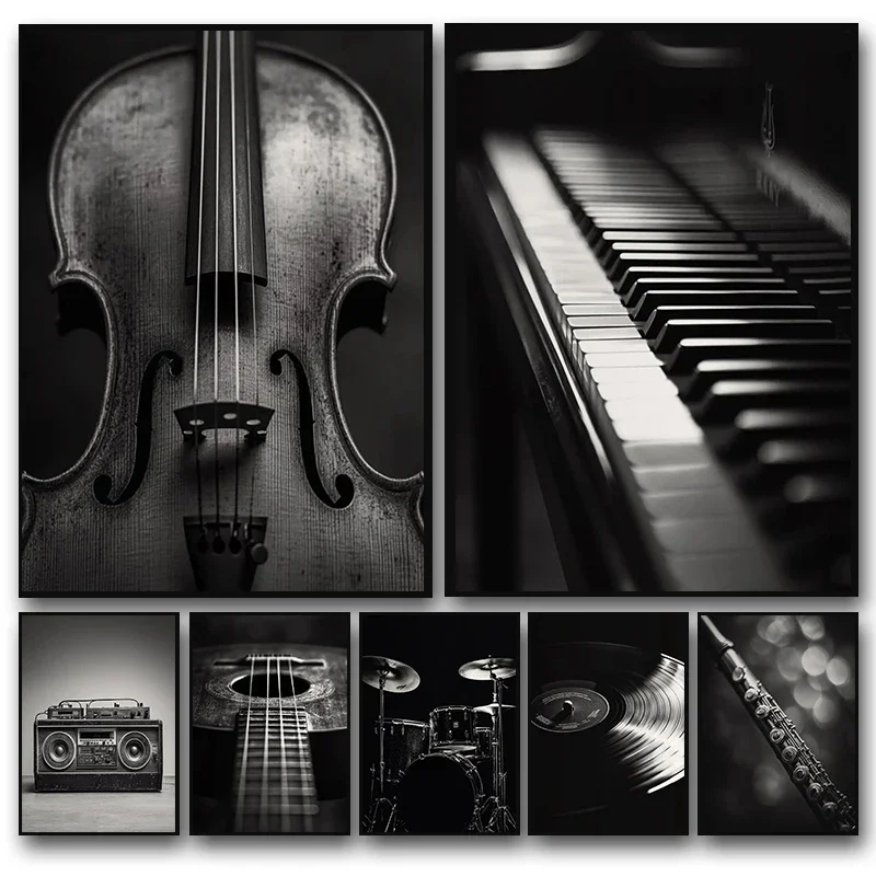 Classic Musical Instrument Photography Posters Violin Vinyl Record Saxophone Prints Canvas Painting Wall Picture Home Room De