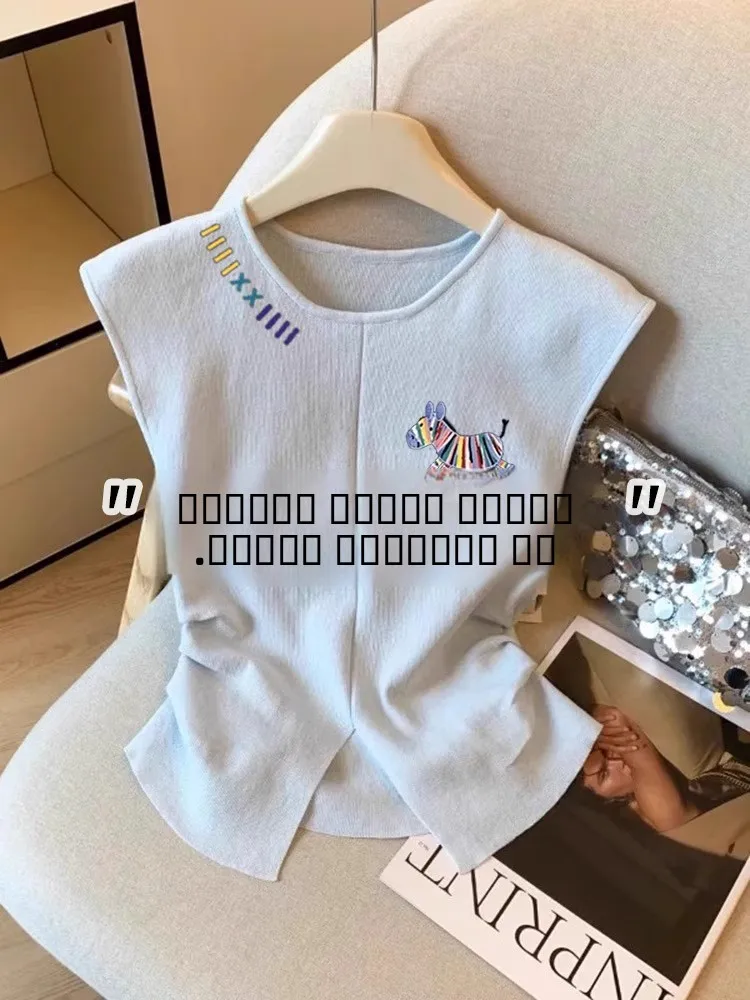 

Синяя молодежная асимметричная женская летняя жилетка с вышивкой, модный топ для девушек 20-25 лет