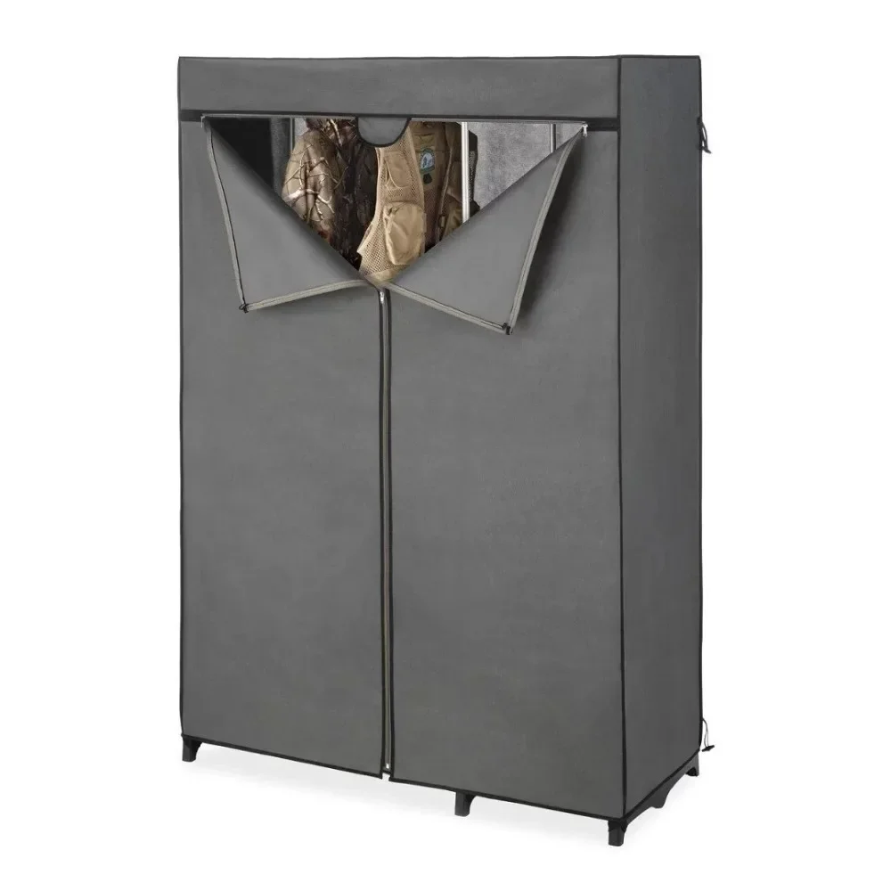 Utility Closet Organizer - 6 Shelves - Metal - Removable Cover, for Hanging Clothes, Ulti-Functional Clothing Rack Freestanding