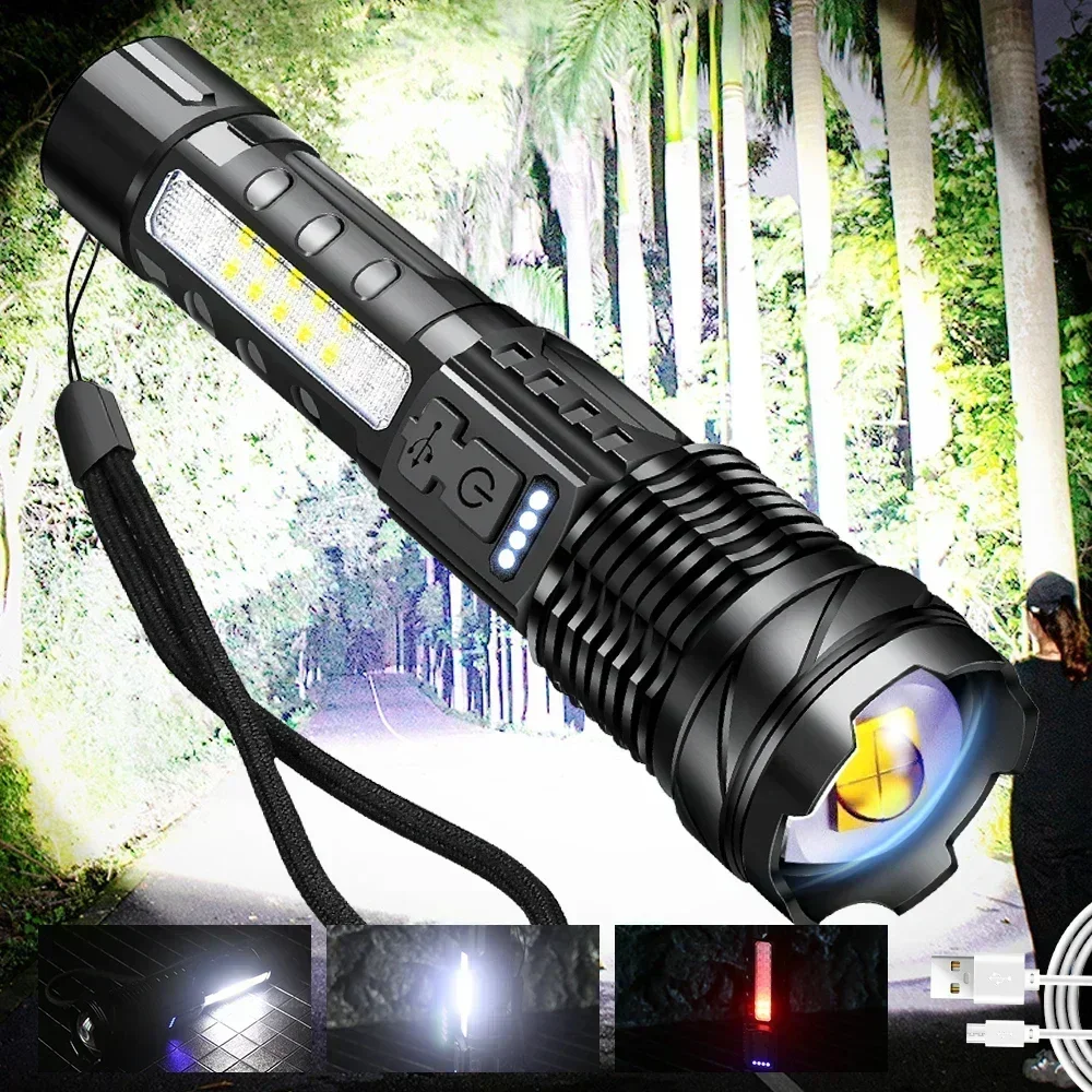 High Strong Power 24w Led Flashlights 50000000 Tactical Light Emergency Spotlights Telescopic With 18650 Built-in Battery