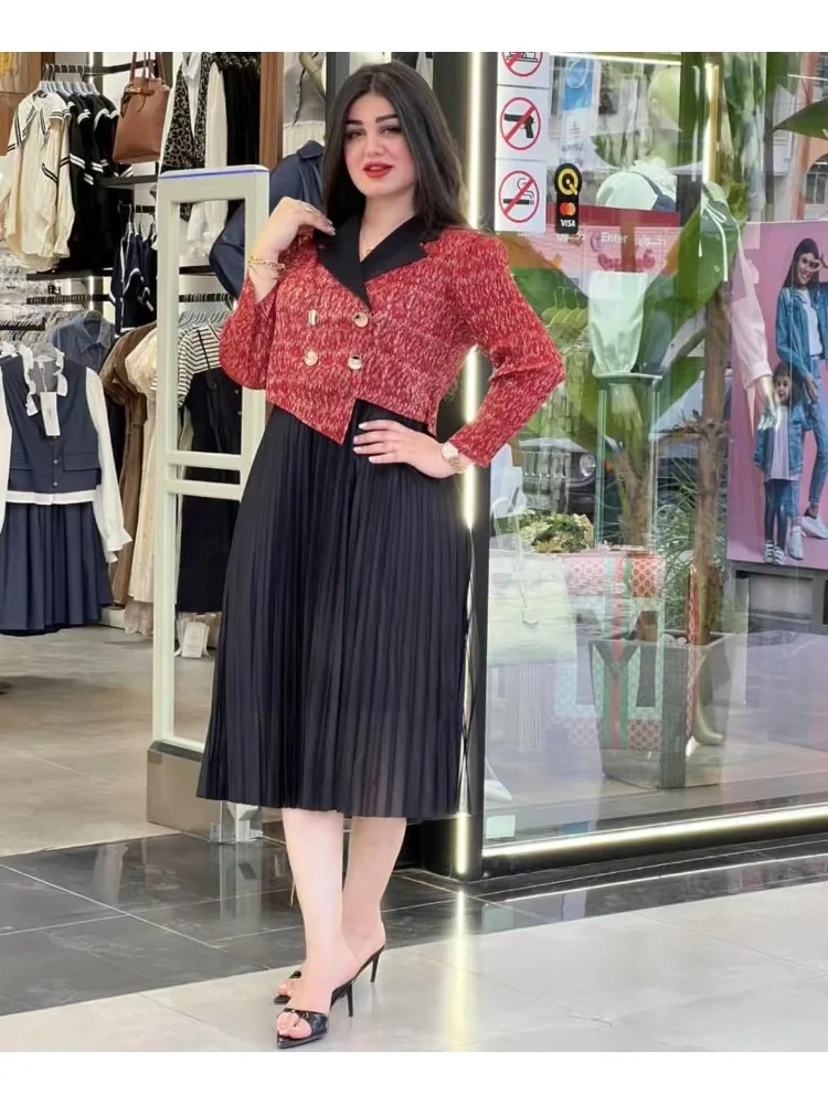 

Miyake Wholesale Fake Two-piece Bronzing Dress Lapel Long-sleeved Loose Women's Dress Clothing 2025 Summer New