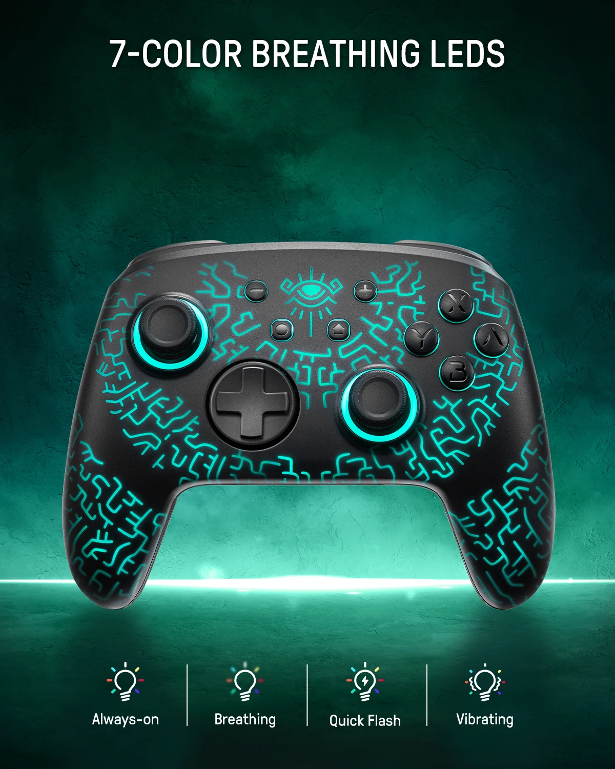 FUNLAB Magic Circle Style Leuchtendes Muster Drahtloser Bluetooth Pro Controller für Nintendo Switch/OLEDMit 7 LED-Farben/NFC/Turbo