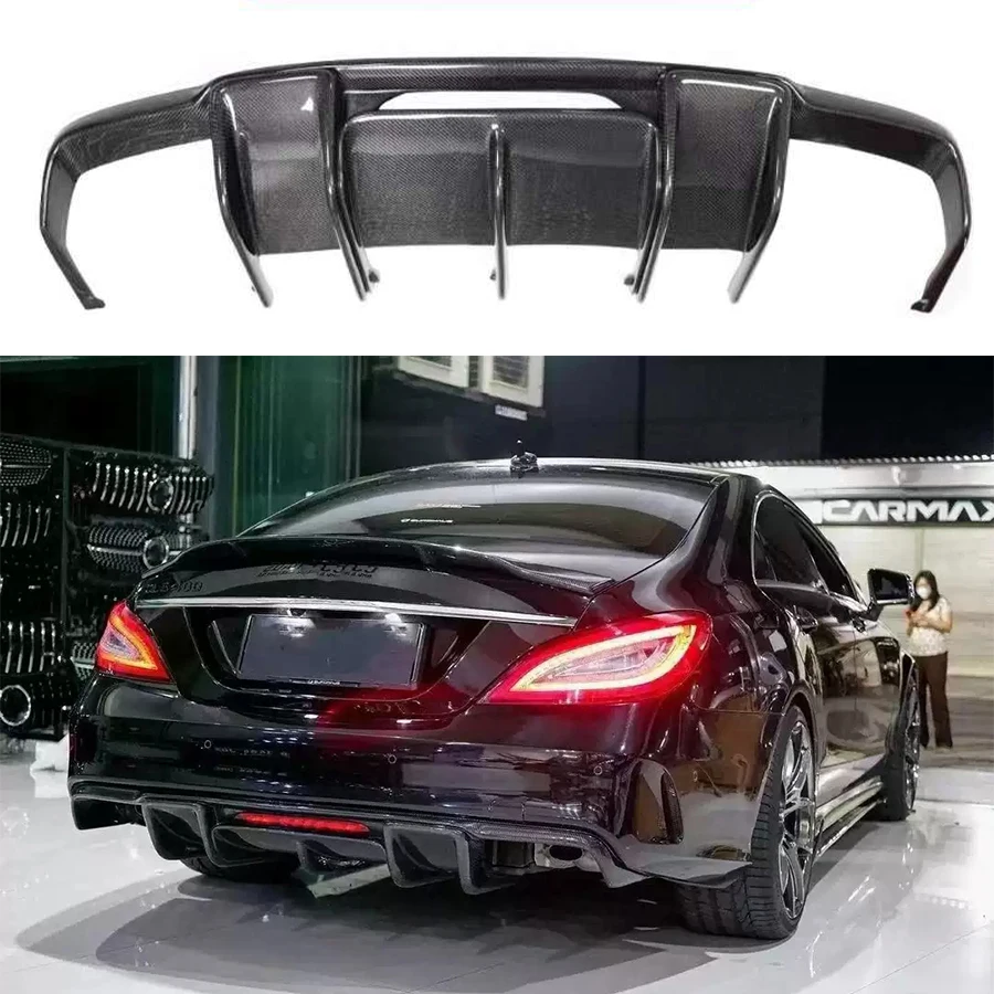 Carbon fiber cargo bumper rear lower lip diffuser spoiler for Mercedes CLS-Class W218 2012-2017 racing style