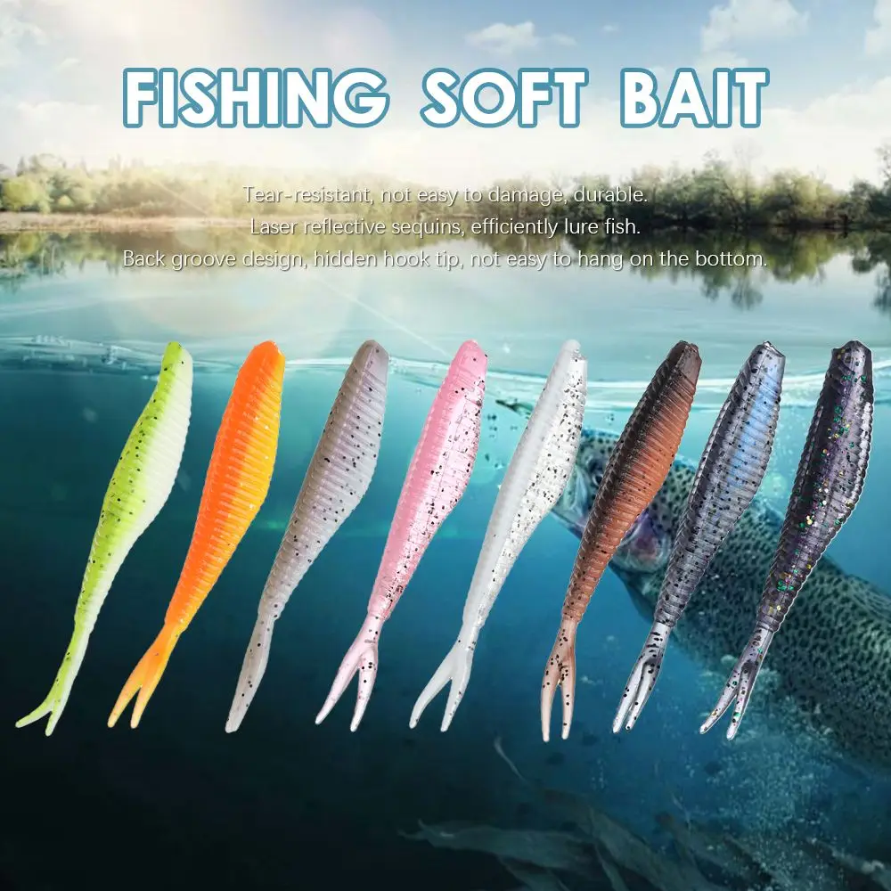 20Pcs Durable Groove Double Color Forked Tail Artificial Bait Fishing Soft Bait Worm Bait