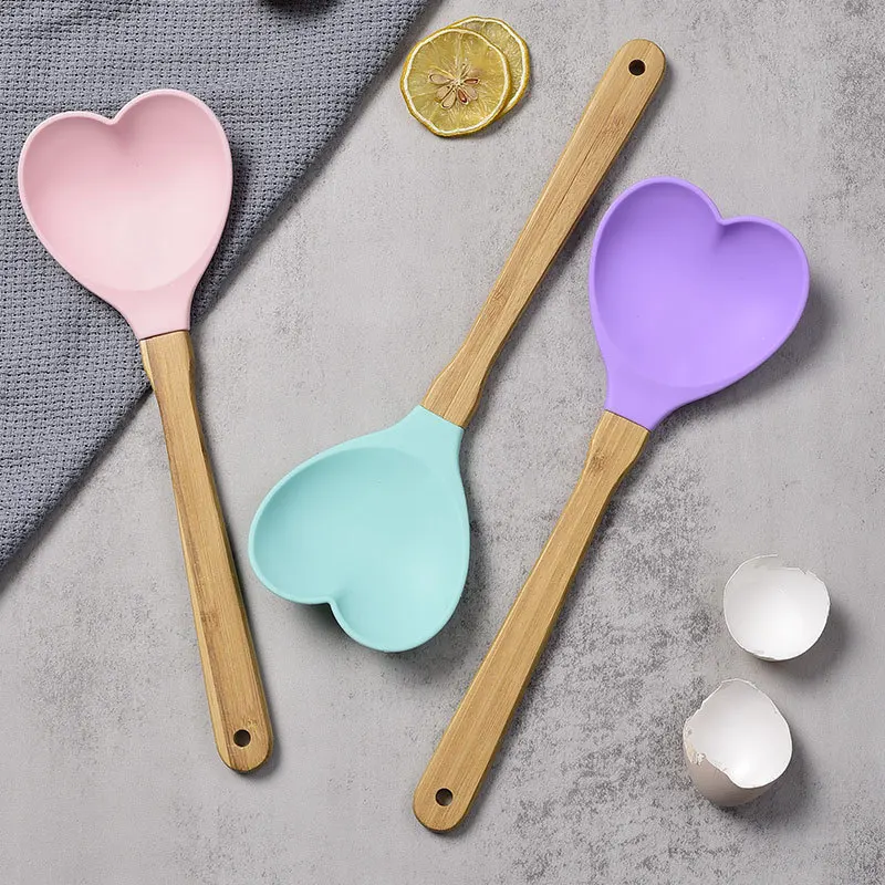 Heart Shaped Silicone Spatula with Bamboo Handle for Baking & Stirring, Meaningful Kitchen Gift for Housewarming, Mother’s Day &