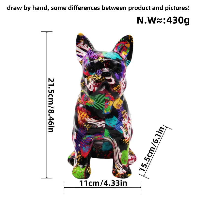 Graffiti colorati Bulldog francese Statua in resina Famiglia Soggiorno Caffetteria Tavolo da pranzo Decorazione Regalo per appassionati di animali 21 cm