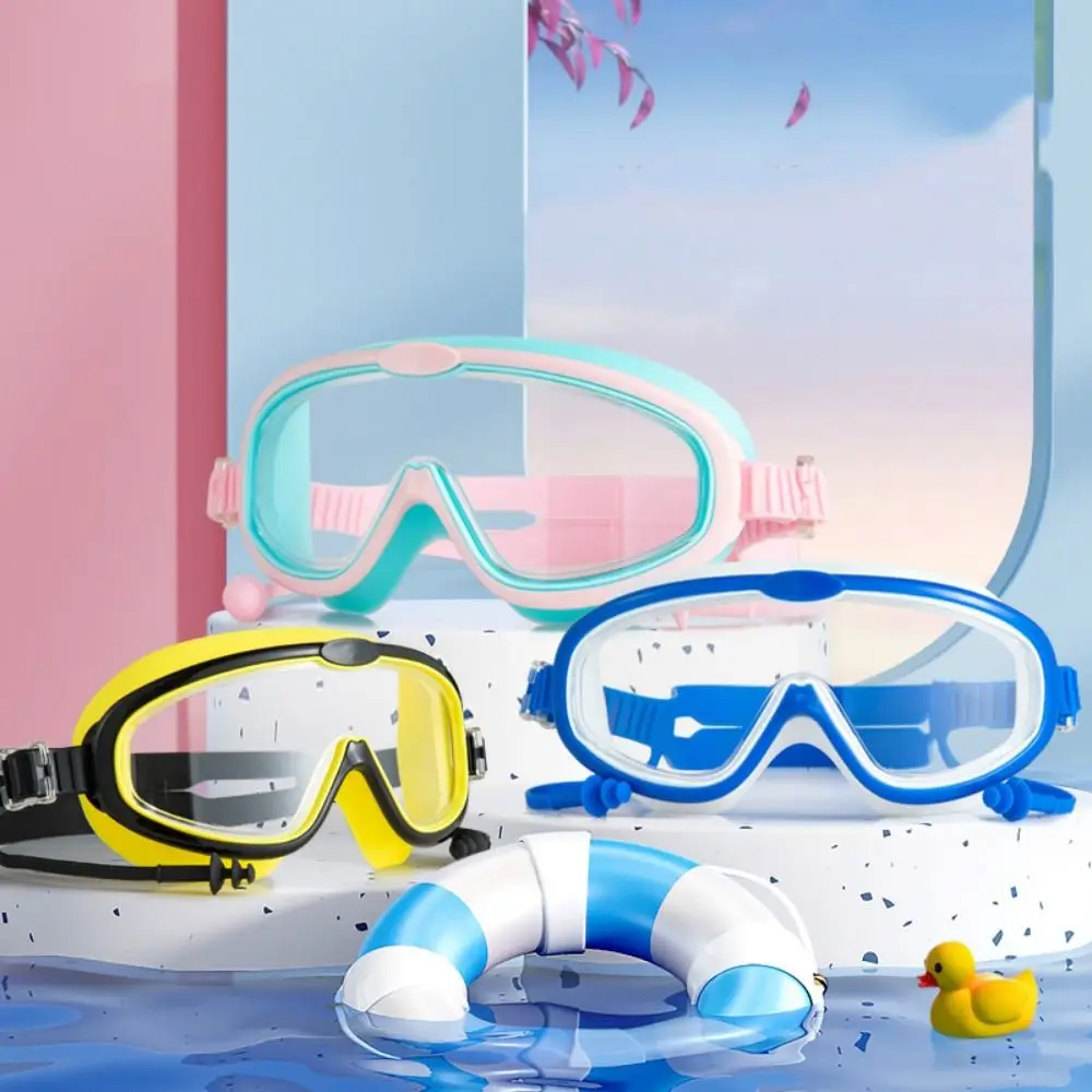 Swimming Gear Big Frame Swimming Goggles Anti Fog Wide View Swimming Eyewear Silicone with Earplugs Swim Glasses Kids/Adult