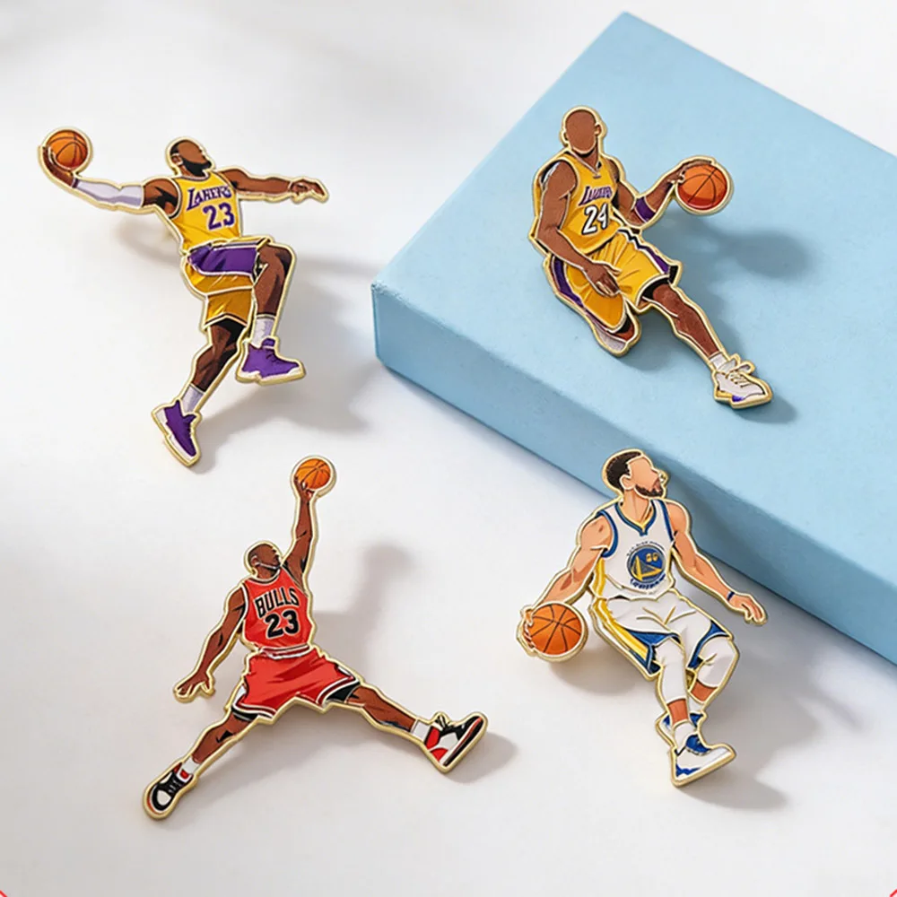 

4Pcs Soccer Basketball Player Enamel Brooch Badge Set Cool Star 23th Sport Player Metal Lapel Pins Creative Gift For Fans